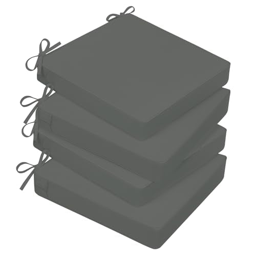 Basic Beyond Outdoor Chair Cushions for Patio Furniture, Waterproof Outdoor Seat Cushions Set of 4 19 x 19, Patio Chair Cushions Set of 4 with Ties and Handle, Dark Grey - color: Dark Grey, size: 19x19x3