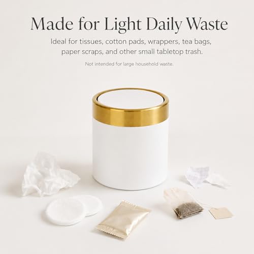 Mini Trash Can with Lid, Metal Small Tiny Mini Trash Bin Can, Mini Countertop Trash Cans for Desk Car Office Kitchen, Swing Top Trash Bin 1.5 L/0.40 Gal (White) - color: White