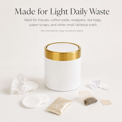 Mini Trash Can with Lid, Metal Small Tiny Mini Trash Bin Can, Mini Countertop Trash Cans for Desk Car Office Kitchen, Swing Top Trash Bin 1.5 L/0.40 Gal (White) - color: White