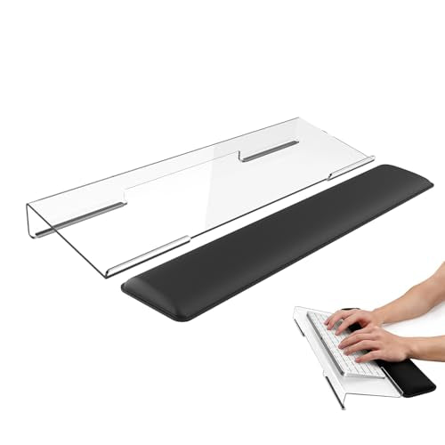Computer Keyboard Stand and Wrist Rest Set，Keyboard Holder with Wrist Pad, Computer Wrist Support Pad, Keyboard Riser Holder with Wrist Pad for Office Home (Clear) - color: Clear