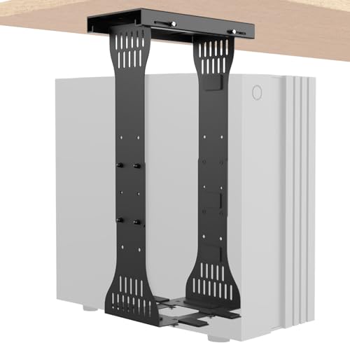 KEEGH Heavy Duty Under Desk PC Mount Adjustable Under Desk Computer Mount Supports Up to 90 lbs PC Mount with Secure Locking for Standing Desk, Black - color: Black