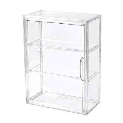 3 Tier Display Case for Collectibles,Clear Display Box with 2 Movable Plates ,Storage Container with Magnetic Door (Large 1 Pack) - size: Large 1 Pack