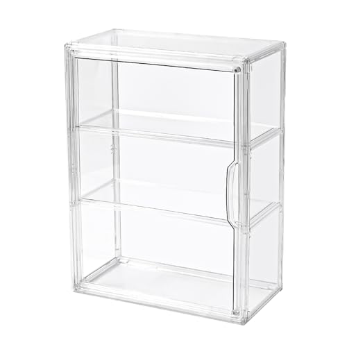 3 Tier Display Case for Collectibles,Clear Display Box with 2 Movable Plates ,Storage Container with Magnetic Door (Large 1 Pack) - size: Large 1 Pack