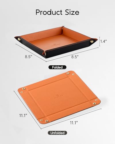 VLANDO Valet Tray for Men Women, Vanity Trays Catchall Tray for Dresser Top Desk Storage Bedside, Travel PU Leather Tray Jewelry Key Phone Coin Change Watches and Candy Holder Sundries Entryway Tray | Bright catchall tray for vanity, dorm room or desk sto