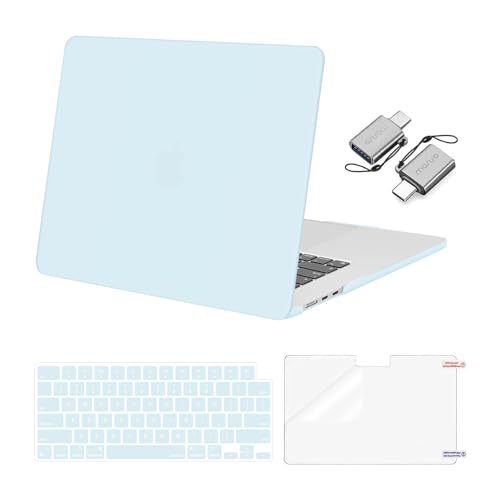 MOSISO Compatible with MacBook Air 15 inch Case M5 2026 M4 2025 M3 M2 2024 2023 A3448 A3241 A3114 A2941, Hard Shell&Keyboard Cover&Screen Film&Type C, Great for Study Travel Work, Cloud Blue - color: Cloud Blue