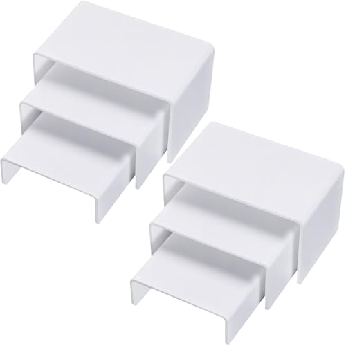 Chuangdi 2 Sets Acrylic Display Risers, Product Stand, Jewelry Display Riser Shelf Showcase Fixtures for Dessert Cupcake Candy Figure Treat Action Showcase(White,Small Set) - color: White, size: Small Set