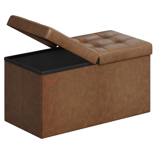 SONGMICS MAZIE Collection - 30 Inches Storage Ottoman Bench with Flipping Lid, Storage Chest Footstool, Load 660 lb, for Entryway, Living Room, Bedroom, Synthetic Leather, Coffee Brown ULSF045K01 - color: Coffee Brown, size: 15"D x 30"W x 15"H