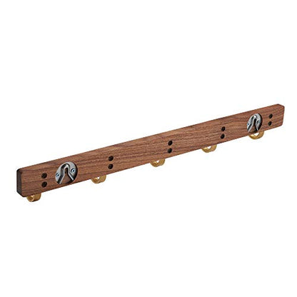 Wall Mounted Coat Rack, Entryway Hanging Rack with Rustic Hooks for Coat, Scarf, Bag, Towel, Key, Cap, Hat - Walnut Gold Matt (5 Hooks - J Shape) - size: 5 Hooks - J Shape