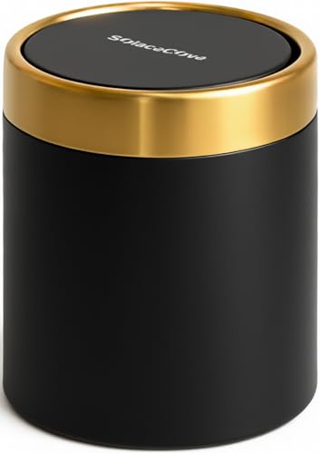 Desktop Trash can with Lid,0.4 Gal Stainless Steel Counter Top Trash Can Mini Bathroom Trash Can for Car,Office,Kitchen,Desk,a Roll of Trash Bag(Black) - color: Black