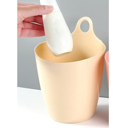 Small Hanging Trash Can, Mini Hangable Desktop Garbage Bin & Pen Holder Wall Mounted or Desk Side Mini Trash Can for Office Bedroom Kitchen Multi Functional Small Storage Organizer (Beige)