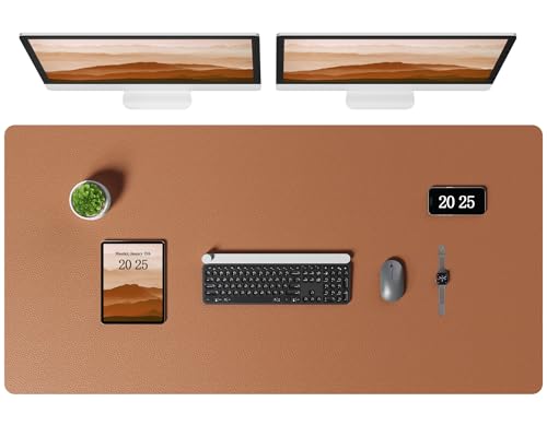 Aothia Leather Desk Pad Protector, Office Desk Mat, Large Mouse Pad, Laptop Desk Pad, Non-Slip PU Leather Desk Blotter, Waterproof Desk Writing Pad for Office and Home (Brown, 47" x 24") - color: Brown, size: 47" x 24"