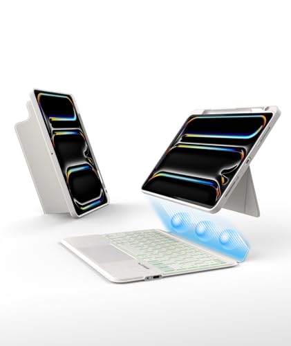 EIP Bluetooth Keyboard Case for iPad Pro 11 inch (M4/M5), 11" Magnetic Detachable Cover with Trackpad, Patented Stylus Shortcuts, 7-Color Backlit Keys, Slim Protective Smart Case-White - color: White, size: iPad Pro 11" M5/M4