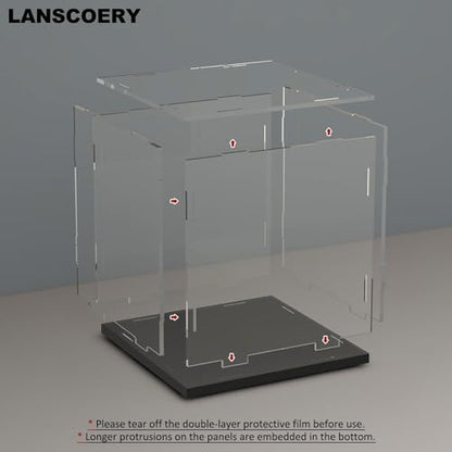 LANSCOERY Acrylic Display Case, 18x18x18 in Clear Display Box with 10mm Black Base for Large Collectibles and Keepsakes - color: Black, size: 18x18x18inch; 45x45x45cm