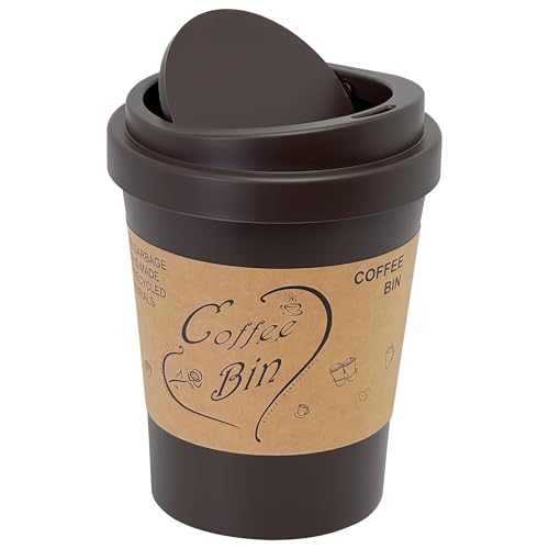 Soddeph Plastic Mini Trash Can with Swing-Top Lid, 0.9 Gallon Desktop Waste Bin for Coffee Table, Office, Small Countertop Wastebasket for Counter, Vanit (Coffee, Small) - color: Coffee