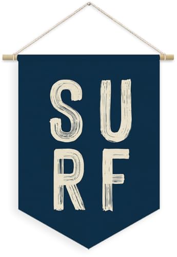 Coastal Beach Surf Room Decor Nautical Linen Canvas Banner, Navy Blue Surf Ocean Wall Hanging Pennant Flag Banner for Home Bedroom Living Room Beach House Decor, 15x11in - color: SURF