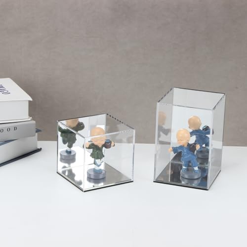 Clear Acrylic Display Case with Mirrored Back and Base, Assemble Countertop Storage Box Stand Organizer, Cube Dustproof Display Box Showcase for Action Figures Doll Models Toys, 4x4x6Inch - size: 4x4x6Inch