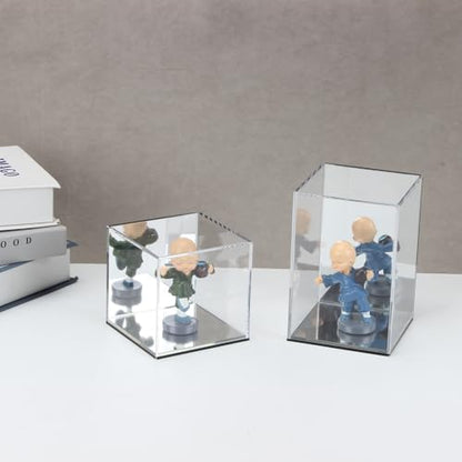Clear Acrylic Display Case with Mirrored Back and Base, Assemble Countertop Storage Box Stand Organizer, Cube Dustproof Display Box Showcase for Action Figures Doll Models Toys, 4x4x6Inch - size: 4x4x6Inch