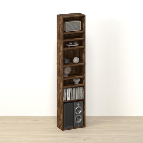 Toki 8-Tier DVD Storage, CD Rack, Media Shelf, Media Storage, for Living Room, Rustic Amber - color: Rustic Amber, size: 8-Tier