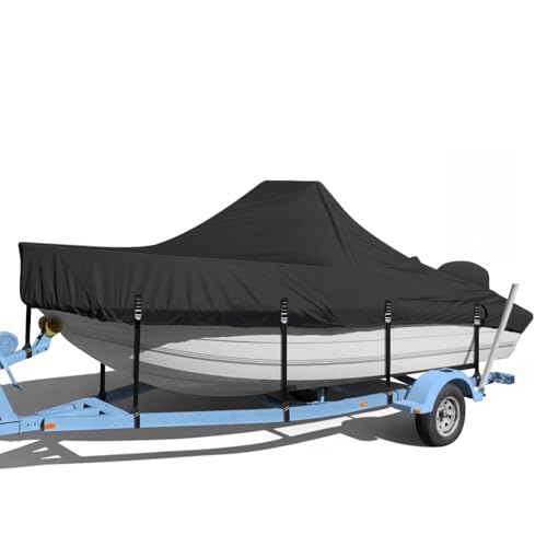 Center Console Boat Cover, 900D Heavy Duty Boat Center Console Cover, Waterproof Boat Covers 17-19 FT with Motor Cover and Metal Windproof Adjustable Buckle, Black - color: Black, size: 17'-19' Length , Beam Width up to 102" W
