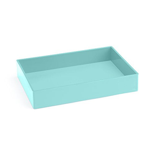 Poppin Stackable Medium Accessory Tray - Modular Lacquer Desk Trays for Office Organization, Color-Coordinated Office Supplies for Desk, Paper Trays (Aqua, Medium Accessory) - color: Aqua, size: 9.8" x 6.8" x 1.8"
