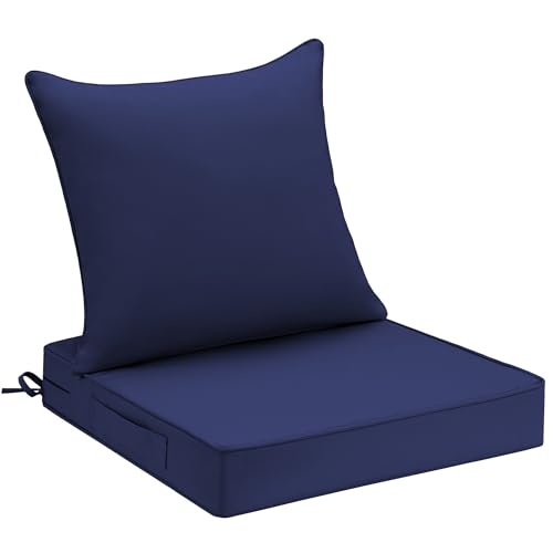UNIKOME 22"x22"x3" Outdoor Chair Cushions Set - Waterproof Patio Cushions for Outdoor Furniture with Removable Cover, Ties & Handle, Deep Seat Patio Cushions for Sofa Couch - Navy - color: Navy, size: 22 x 22 x 3 Inch