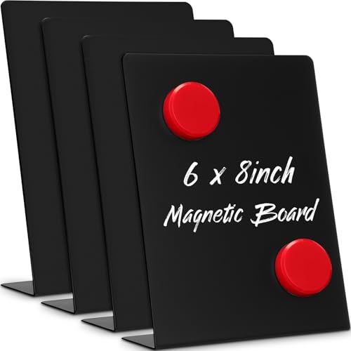 Fainne 4 Pcs Magnetic Board Stand Metal Magnet Bulletin Board Magnet Display with Easel for Tabletop for Back to School Memo Menu Table Office Kitchen Supplies (Black,6 x 8 Inches) - color: Black, size: 6 x 8 Inches