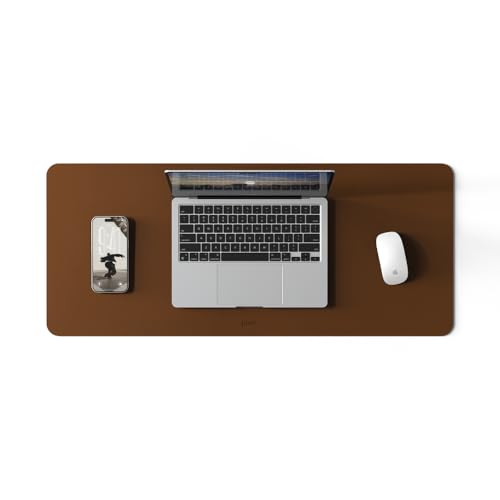 POUT TekDec Mat – Vegan Leather Desk Pad (31.5×13.4in / 80×34cm), Water-Resistant Surface, Anti-Slip Base, Scratch & Heat Protection, Multi-Functional Writing & Mouse Pad – Cinnamon Brown - color: Cinnamon Brown
