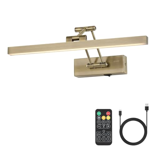 LED Wireless Picture Lights for Wall Rechargeable, Battery Operated Art Light for Paintings, 3CCT Dimmable, 15.7" Finish with Remote, Rotatable Gallery Light for Pictures Display Antique Bronze - color: Battery Operated Antique Bronze, size: 15.7 inch