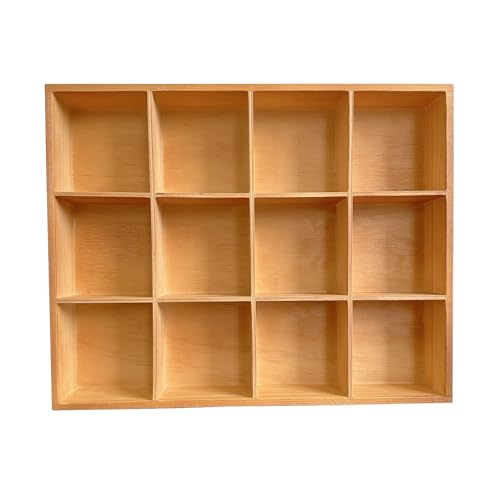 Vintage 12 Compartments Wooden Organizer Box 13.4x10.6x2 Inch Solid Wood Storage Tray Desktop Display for Jewelry Makeup Office Supplies Antique Home Decor Craft Organization (Vintage Color) - color: Vintage Color, size: 12 Compartments