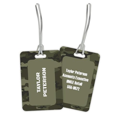 ARTISTIC DIRECT Personalized Camouflage Luggage Tag / 2.75" x 4" Custom Camo Bag Tag / Double Sided Durable Plastic Luggage Tag with Plastic Strap / Made in The USA - style: Camo