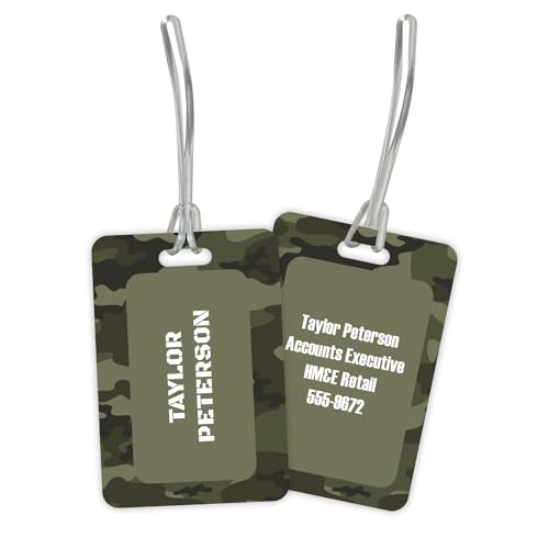 ARTISTIC DIRECT Personalized Camouflage Luggage Tag / 2.75" x 4" Custom Camo Bag Tag / Double Sided Durable Plastic Luggage Tag with Plastic Strap / Made in The USA - style: Camo