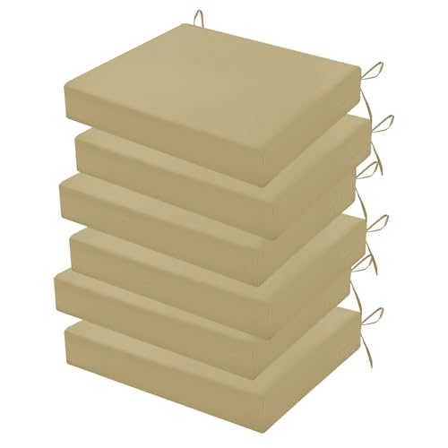 Outdoor Chair Cushions Set of 6, 18.5 x 16 Inch Patio Chair Cushions for Outdoor Furniture, Water Resistant, Non-Slip Ties (Khaki) - color: 1 - Khaki, size: 18.5x16x3|6 Pack