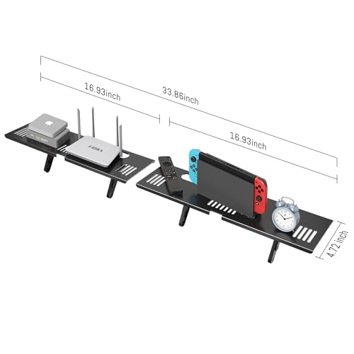 CABTE Adjustable Steel TV Top Shelf, Floating TV Stand, Universal Monitor Shelf for Soundbar, Game Console, Cable Box, Router Shelves (33.86X4.72inch) | Universal Monitor Shelf for Game Console, Cable Box, Router Shelves (33.86X4.72inch) - style: 33.86X4.