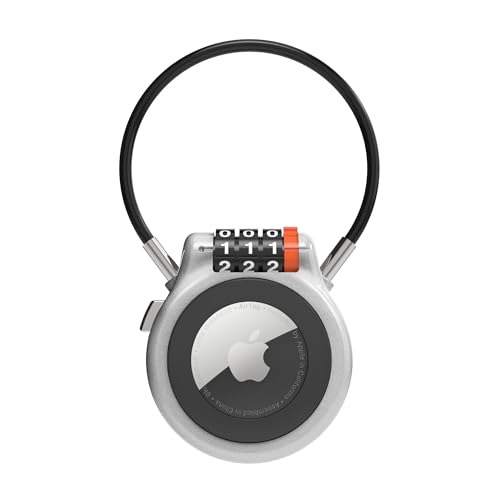 AirTag Holder with Combination Cable Lock, Compatible with Apple Air Tag, AirTag Holder for Kids Backpack, Luggage, Suitcase, Stroller, Car Key, Keychain, GPS Tracking Device Air Tag Case - color: Silver