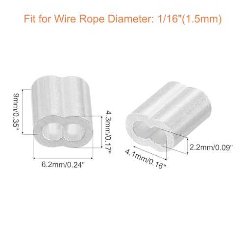 uxcell 100Pcs Aluminum Crimping Loop Sleeve for 1/16" Diameter Wire Rope, Double Ferrule Aluminum Wire Rope Sleeve for Cable Line End - size: 1/16 Inch