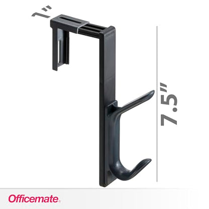 Officemate Double Coat Hooks for Cubicle Panels, Adjustable 1.25-3.5 Inch, Charcoal (22005) - color: Black