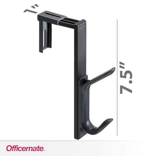 Officemate Cubicle Panel Coat Hooks, Adjustable Double Hook for Office Partitions, Fits 1.25"–3.5" Panels, Charcoal, 2 Pack (22009) - size: 2 Pack