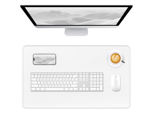 Hsurbtra Desk Pad, 23.6" x 13.8" Premium-Textured Desk Mat, Stitched Edge Anti-Slip Waterproof Rubber Mouse Pad, M Extended Computer Mat for Office Gaming Laptop Keyboard Ivory White - color: Ivory White, size: M Deskpad (23.6" x 13.8")