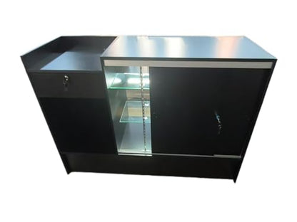 Only Hangers Full Vision Display Showcase with LED Lights, 72" Wide or 48" Wide- Available in Black, Maple, and White (Black with LED Lights and Register Stand, 72") - color: Black With Led Lights and Register Stand, size: 72"