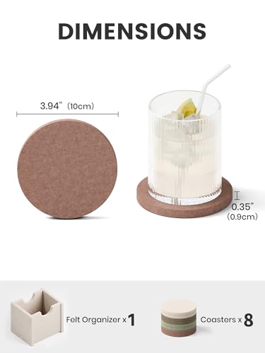Fluxynara Felt Coasters for Drinks, Set of 8 Absorbent Coasters with Holder, Heat-Resistant & Reusable Round Design for Coffee Table & Living Room, 3.94 Inch, Boho - color: Boho, size: Round - 8 Count