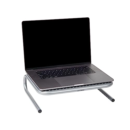 Mind Reader Monitor Stand, Ventilated Laptop Riser, Desktop Organizer, Metal, 14.5"L x 11.25"W x 4.25"H, Set of 2, Silver - size: 14.5"L x 11.25"W x 4.25"H