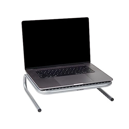 Mind Reader Monitor Stand, Ventilated Laptop Riser, Desktop Organizer, Metal, 14.5"L x 11.25"W x 4.25"H, Set of 2, Silver - size: 14.5"L x 11.25"W x 4.25"H