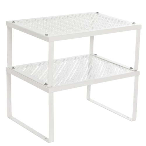 SONGMICS Spice Racks, Set of 2 Metal Cabinet Shelf Organizers, Countertop Organizers, Shelf Risers, Stackable, Expandable, White UKCS01WT - color: White, size: 9"D x 12.6"W x 6.1"H + 8.6"D x 12.6"W x 5.4"H