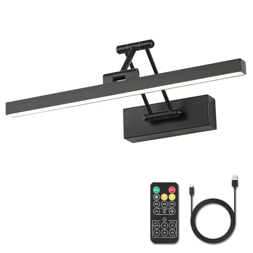 Rechargeable Lights for Pictures on wall Battery Operated Black 15.7 Inch Wall Lights with Swing Arm and Timer Function Cordless Art Light with Remote Timer for Paintings,Gallery - color: Battery Operated Black, size: 15.7 inch