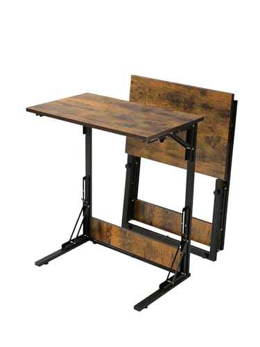 Upgraded 24" Folding C Shaped End Table, Small Sofa Side Laptop Desk, Couch TV Tray Table for Living Room, Bedroom (2, Rustic Brown) - color: Brown, size: set of 2