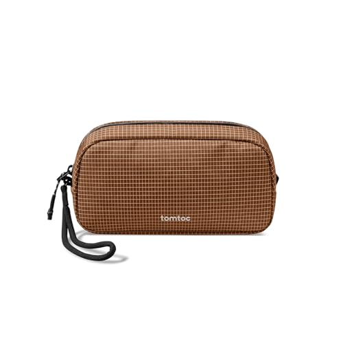 tomtoc Electronics Organizer Travel Case Performance, Water Resistant Bag Cable Tech Pouch Accessories, Carry Storage for Cord, Phone, Cables, Airpods, USB Flash Drive, Daily Items - color: Brown Plaid, size: Small