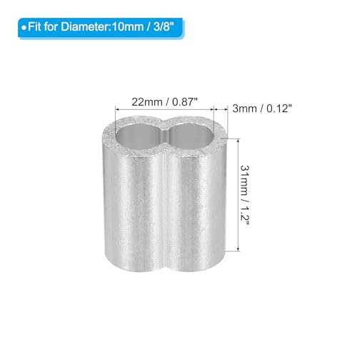 uxcell 3/8" 10mm Aluminum Crimping Loop Sleeve Double Ferrule for Wire Rope Cable Line End, Silver 10pcs - size: 3/8 Inch