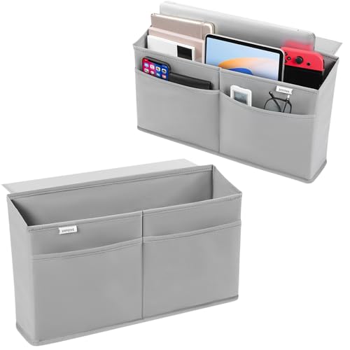 2 Pack Desk Side Hanging Organizer, Adhesive Storage Bag with Pockets for Magazine Ipad Notebook, for End Tables Home Office Desks Computer Workstations Dressing Table, Grey - color: Grey-2Pack