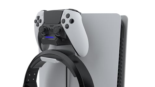 Foamy Lizard PS5 Controller Charger v2.0 Console & Wall Mount for Playstation 5 EDGE & DualSense Fast Charging Station Hanging Dock, Headphone Hook, LED, Overcharge Protection (PS5 White+Black) - color: PS5 White+Black