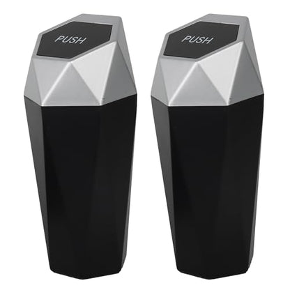 Car Trash Can Bin,Small Garbage Can with Lid,Automotive Cup Holder Mini Cars Trashcan,Portable Door Trash Cans,Car Essentials Gadgets Dustbin (2Pcs, Silver) - color: Silver